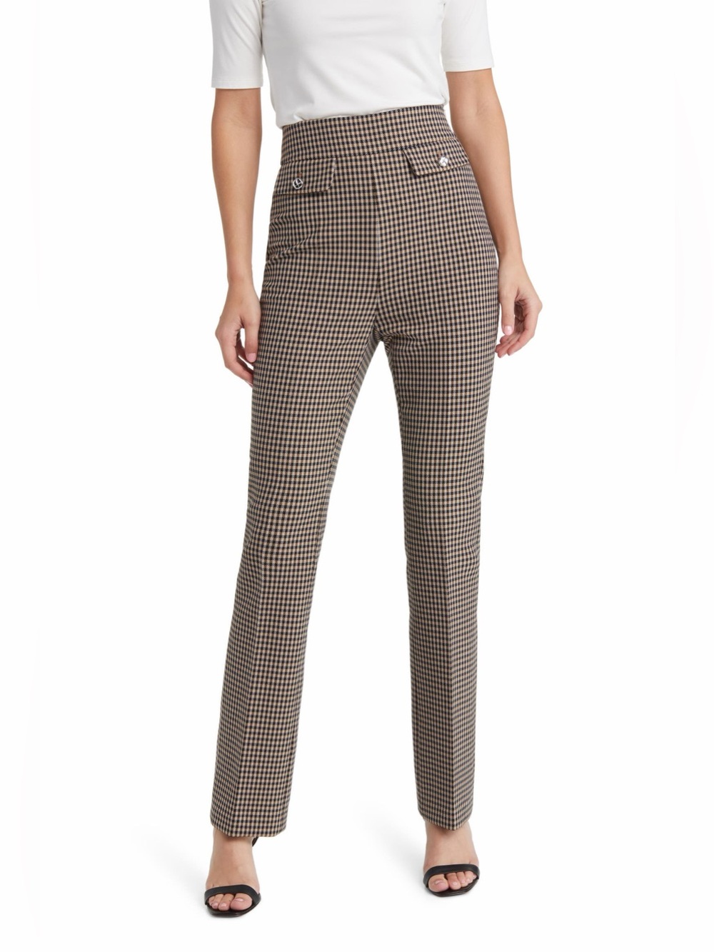 Boss High-Waist Houndstooth Straight-Leg Pants - Brown/Black